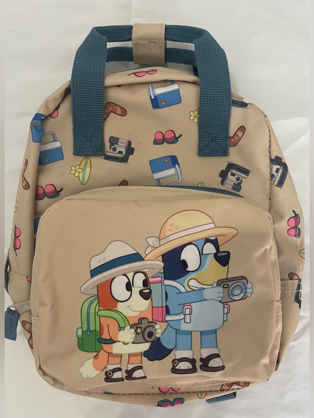 Bluey Kids Beige Cartoon Backpack with Blue Accents
